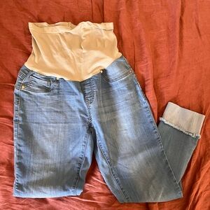 Maternity Blue Jeans with Cream Waistband
